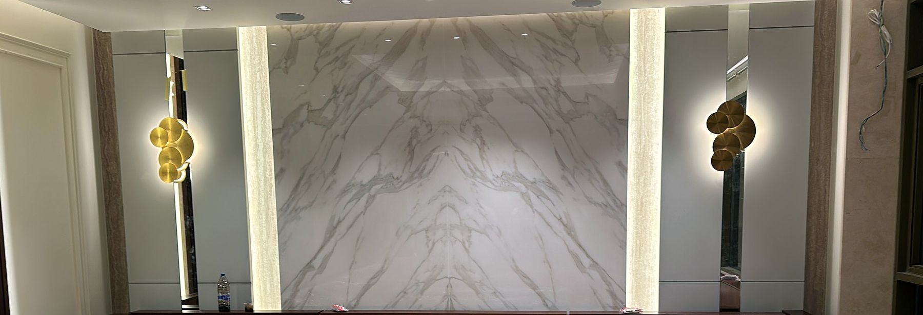 Bookmatched marble wall