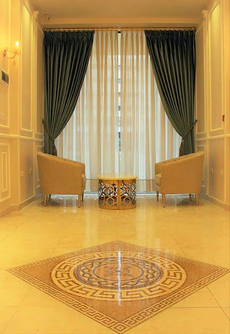 Hotel lobby with marble medallion