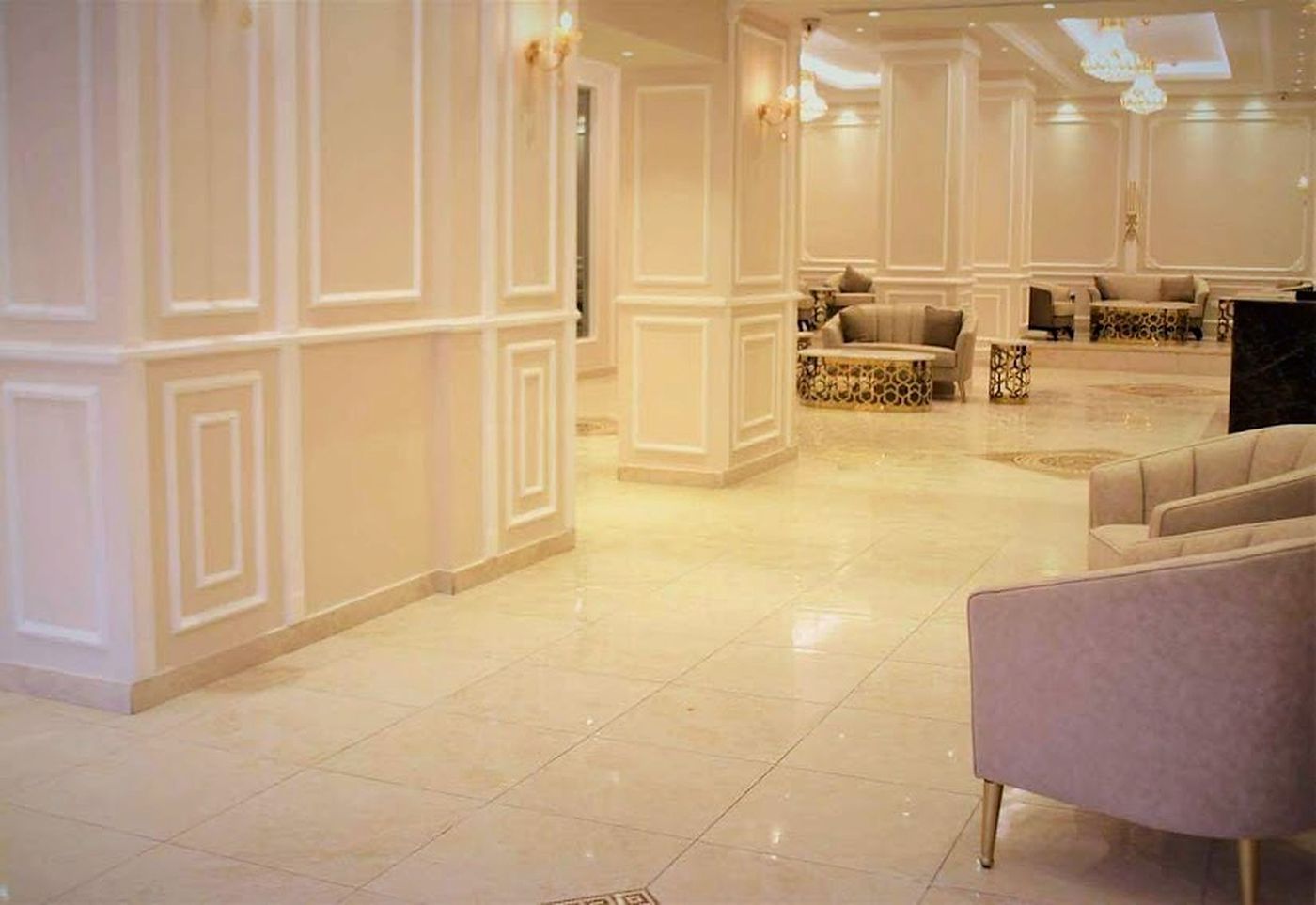 Hotel hall with wall panelling